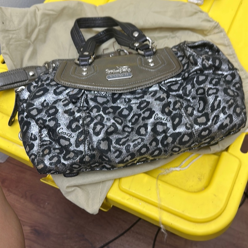 Vintage Coach Ocelot Bag Cheetah Print Purse Metallic Grey Authentic
